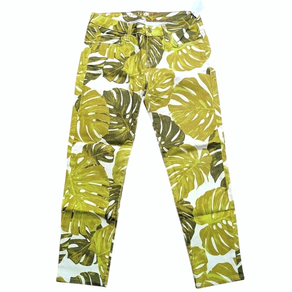 Kate Spade Jeans 28 Broome Street Havana Leaf Green Lime Denim Pants NEW NWT